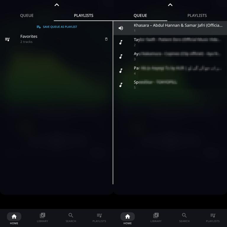 Listune queue and playlists drawer with saved queue option